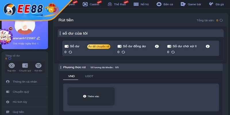 Hướng dẫn chi tiết các bước rút tiền EE88